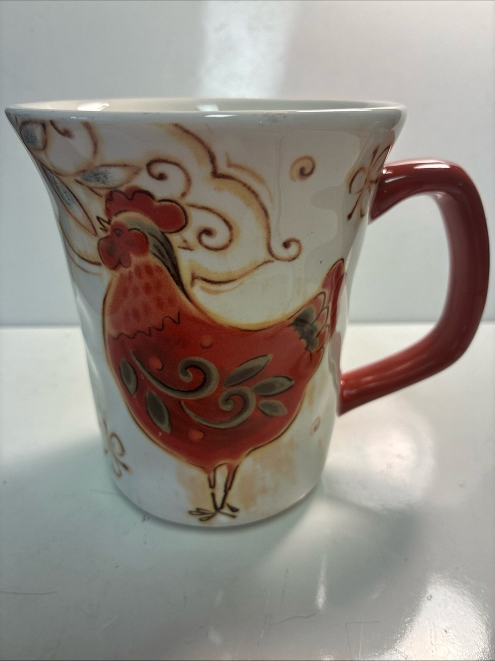 Pier 1 Red and Cream Rooster Ceramic Mug